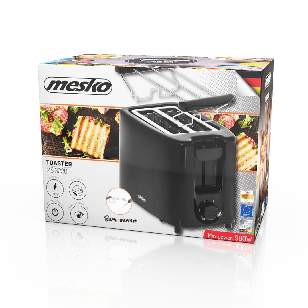 Topinkovač Mesko, + Rošt pro ohřívání housek 2 plátky, 900W, černý, MS 3220