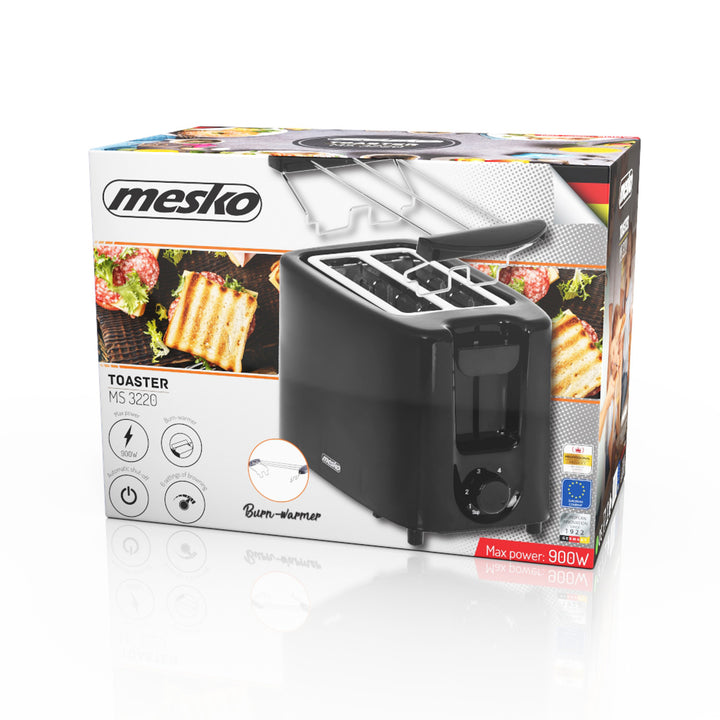 Topinkovač Mesko, + Rošt pro ohřívání housek 2 plátky, 900W, černý, MS 3220