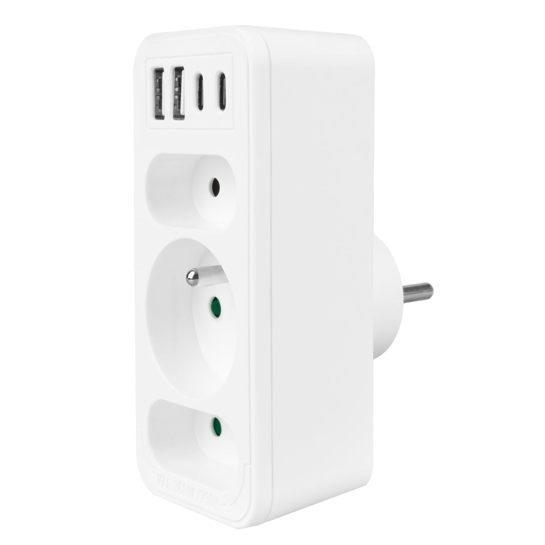 Proudová zásuvka x3 + 4xUSB Maclean, 3-zásuvkový rozdělovač, 2xUSB A, 2xUSB C PD 20W, 1x16A + 2x6A, MCE248 F/W