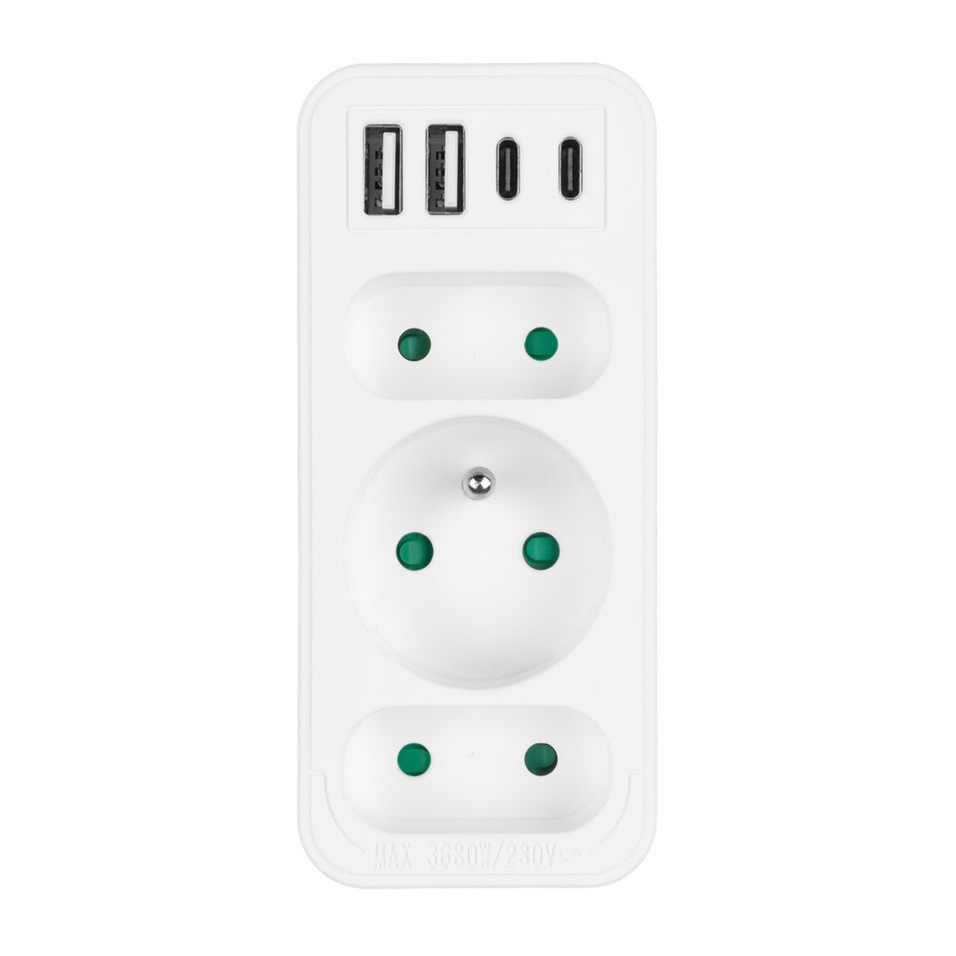 Proudová zásuvka x3 + 4xUSB Maclean, 3-zásuvkový rozdělovač, 2xUSB A, 2xUSB C PD 20W, 1x16A + 2x6A, MCE248 F/W