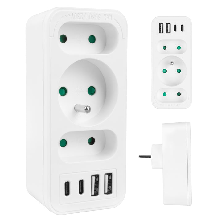 Proudová zásuvka x3 + 4xUSB Maclean, 3-zásuvkový rozdělovač, 2xUSB A, 2xUSB C PD 20W, 1x16A + 2x6A, MCE248 F/W