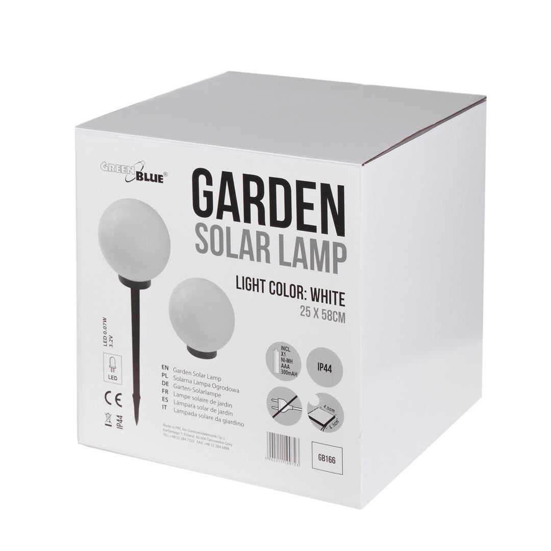 GreenBlue solární lampa, volně stojící, zahradní, koule 25x25x58cm, bílá LED, GB166, 4 kusy
