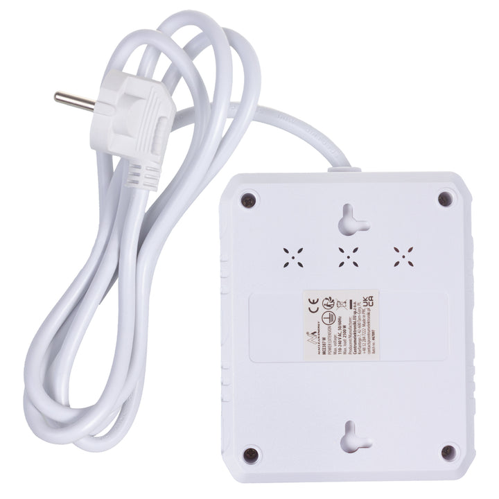 Napájecí lišta Maclean, prodlužovací kabel 2 zásuvky + 3xUSB, 110-240V AC 50/60Hz, 2,1A max. 2500W, 1,5m, bílá, MCE387 W