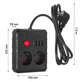 Napájecí lišta Maclean, prodlužovací kabel se 2 zásuvkami + 3xUSB, 110-240V AC 50/60Hz, 2,1A max. 2500W, 1,5 m, černá, MCE387 B