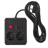 Napájecí lišta Maclean, prodlužovací kabel 2 zásuvky + 3xUSB, 110-240V AC 50/60Hz, 2,1A max. 2500W, 3 m, černá, MCE388 B