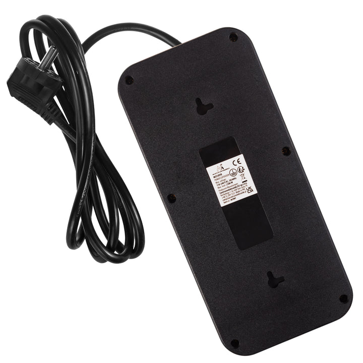 Napájecí lišta Maclean, prodlužovací kabel se 6 zásuvkami + 4xUSB, 110-240V AC 50/60Hz, 2,1A max. 2500W, 1,5 m, černá, MCE389 B