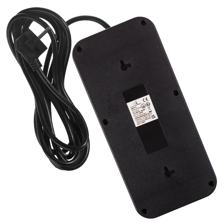 Napájecí lišta Maclean, prodlužovací kabel se 6 zásuvkami + 4xUSB, 110-240V AC 50/60Hz, 2,1A max. 2500W, 3m, černá, MCE391 B