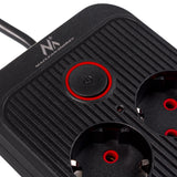 Napájecí lišta Maclean, prodlužovací kabel se 6 zásuvkami + 4xUSB, 110-240V AC 50/60Hz, 2,1A max. 2500W, 3m, černá, MCE391 B