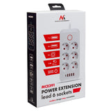 Napájecí lišta Maclean, prodlužovací kabel se 6 zásuvkami + 4xUSB, 110-240V AC 50/60Hz, 2,1A max. 2500W, 3m, černá, MCE391 B