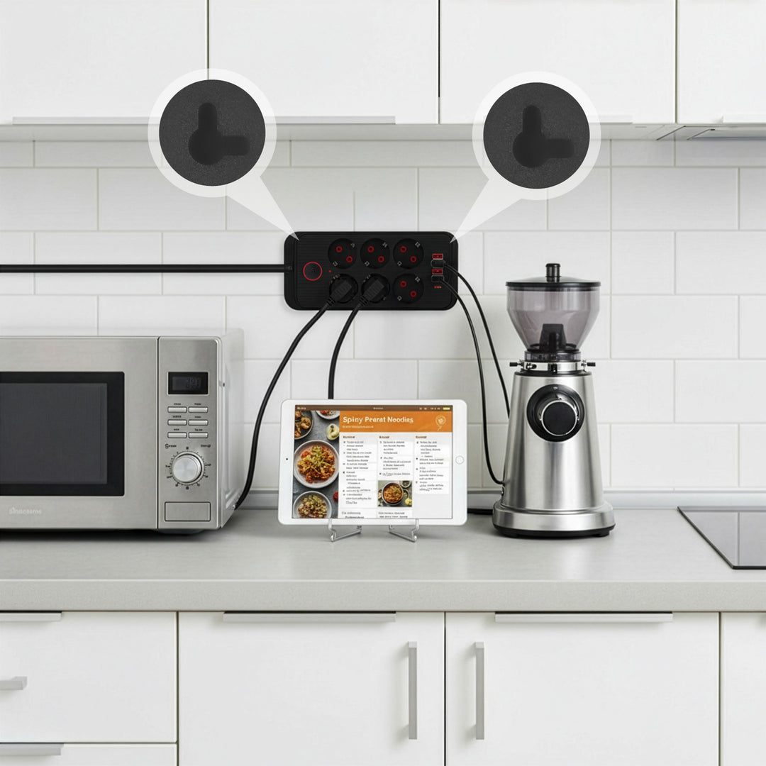 Napájecí lišta Maclean, prodlužovací kabel se 6 zásuvkami + 4xUSB, 110-240V AC 50/60Hz, 2,1A max. 2500W, 3m, černá, MCE391 B