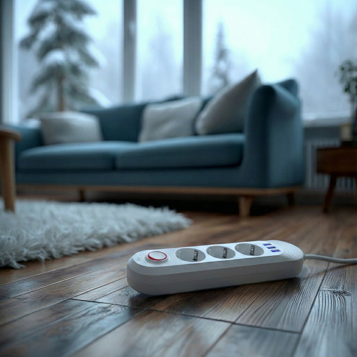 Napájecí lišta Maclean, 3zásuvkový prodlužovací kabel + 3xUSB, 110-240V AC 50/60Hz, 2,1A max. 2500W, 1,5 m, bílá, MCE394 W