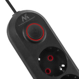 Napájecí lišta Maclean, 3zásuvkový prodlužovací kabel + 3xUSB, 110-240V AC 50/60Hz, 2,1A max. 2500W, 1,5 m, černá, MCE394 B
