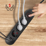 Napájecí lišta Maclean, 3zásuvkový prodlužovací kabel + 3xUSB, 110-240V AC 50/60Hz, 2,1A max. 2500W, 1,5 m, černá, MCE394 B