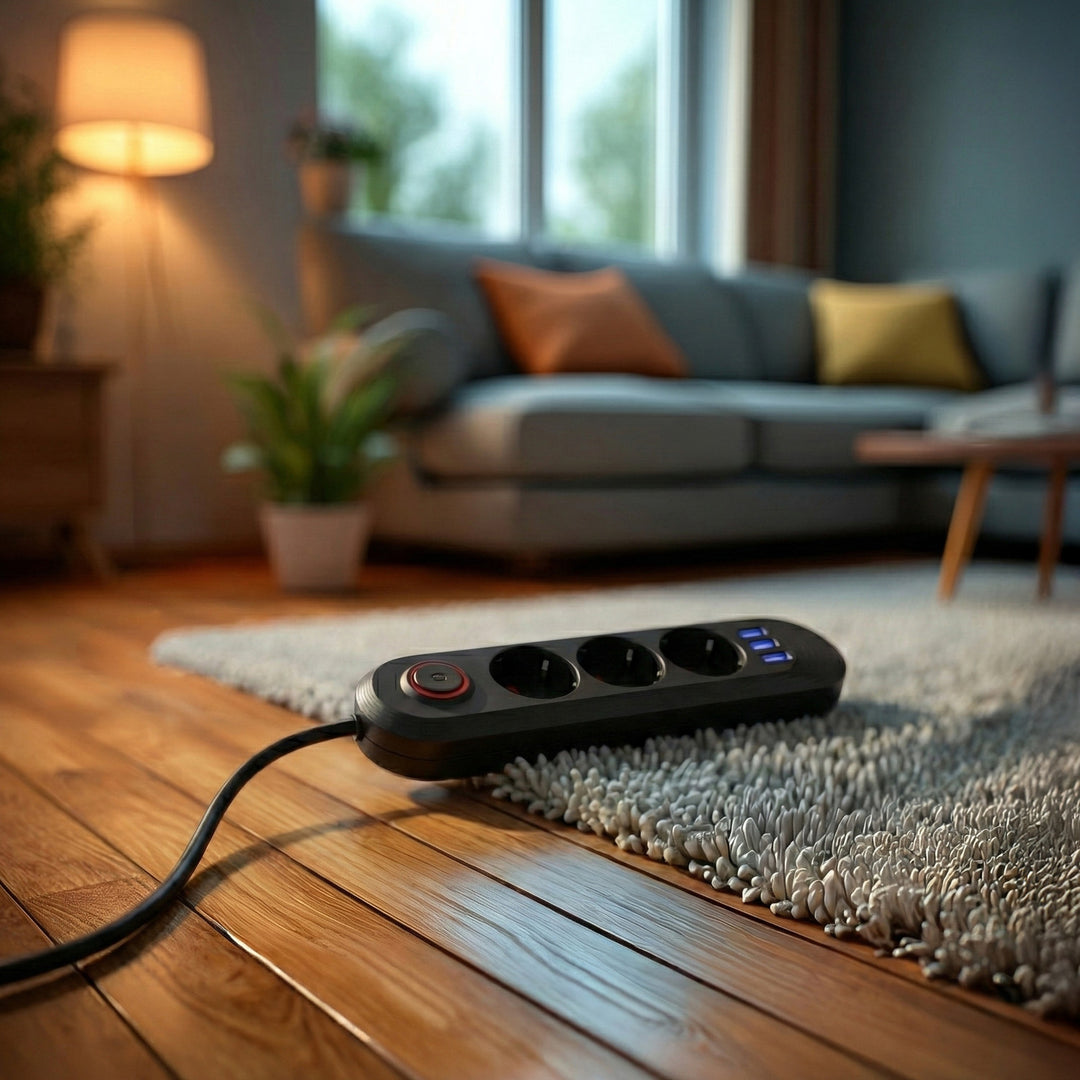 Napájecí lišta Maclean, 3zásuvkový prodlužovací kabel + 3xUSB, 110-240V AC 50/60Hz, 2,1A max. 2500W, 1,5 m, černá, MCE394 B