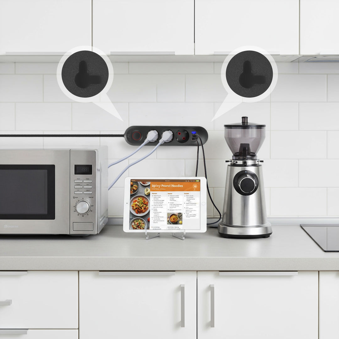 Napájecí lišta Maclean, 3zásuvkový prodlužovací kabel + 3xUSB, 110-240V AC 50/60Hz, 2,1A max. 2500W, 1,5 m, černá, MCE394 B