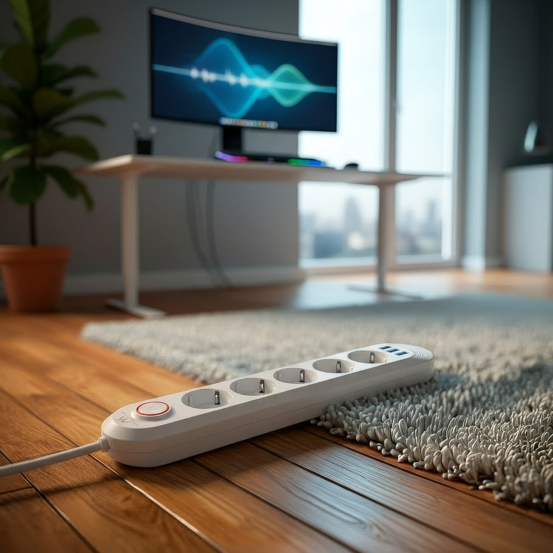 Napájecí lišta Maclean, prodlužovací kabel s 5 zásuvkami + 3xUSB, 110-240V AC 50/60Hz, 2,1A max. 2500W, 1,5 m, bílá, MCE395 W