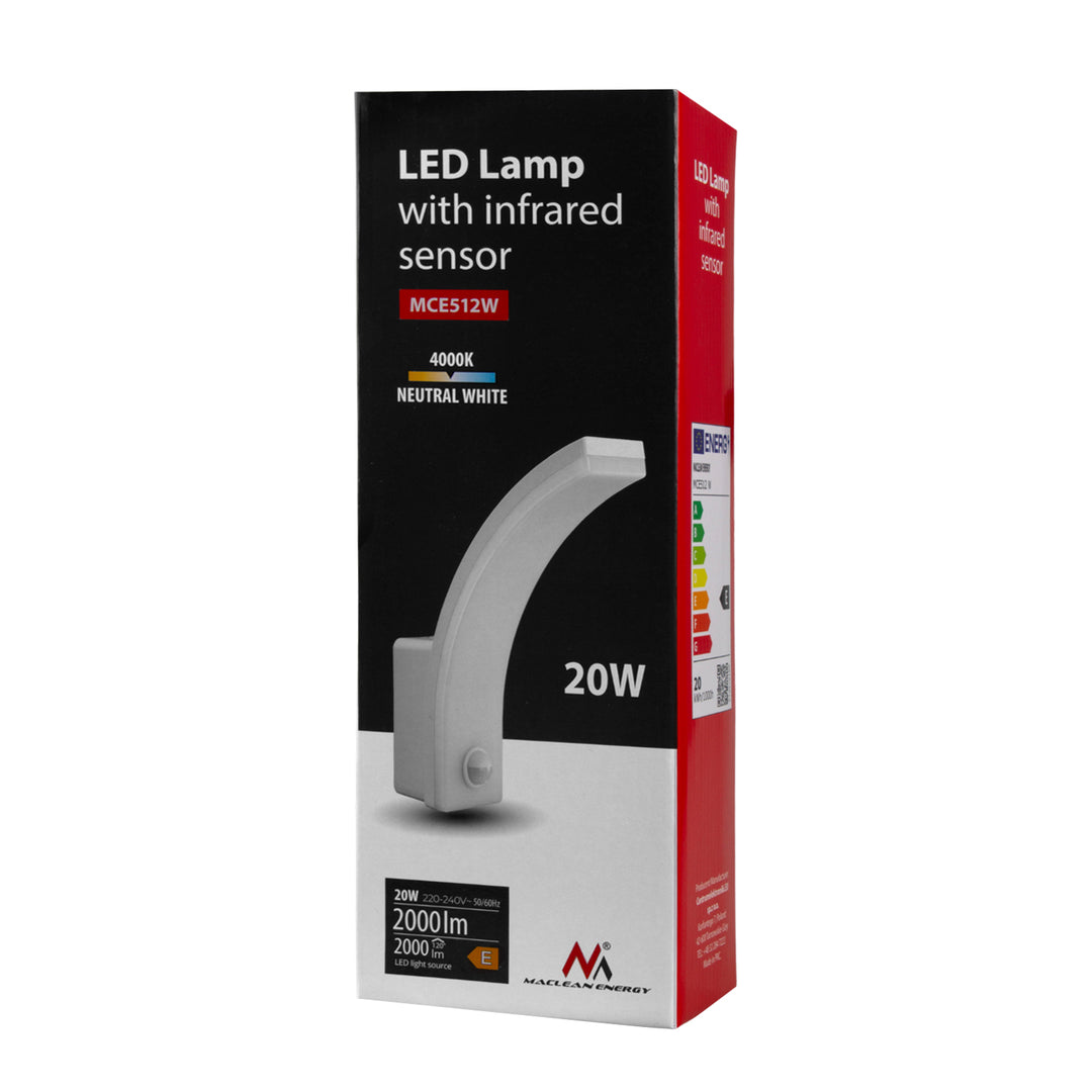 LED lampa Maclean s pohybovým čidlem, PIR pohybové čidlo, bílá, 20W, IP65, 2000lm, neutrální bílá (4000K) MCE512 W, 2 kusy