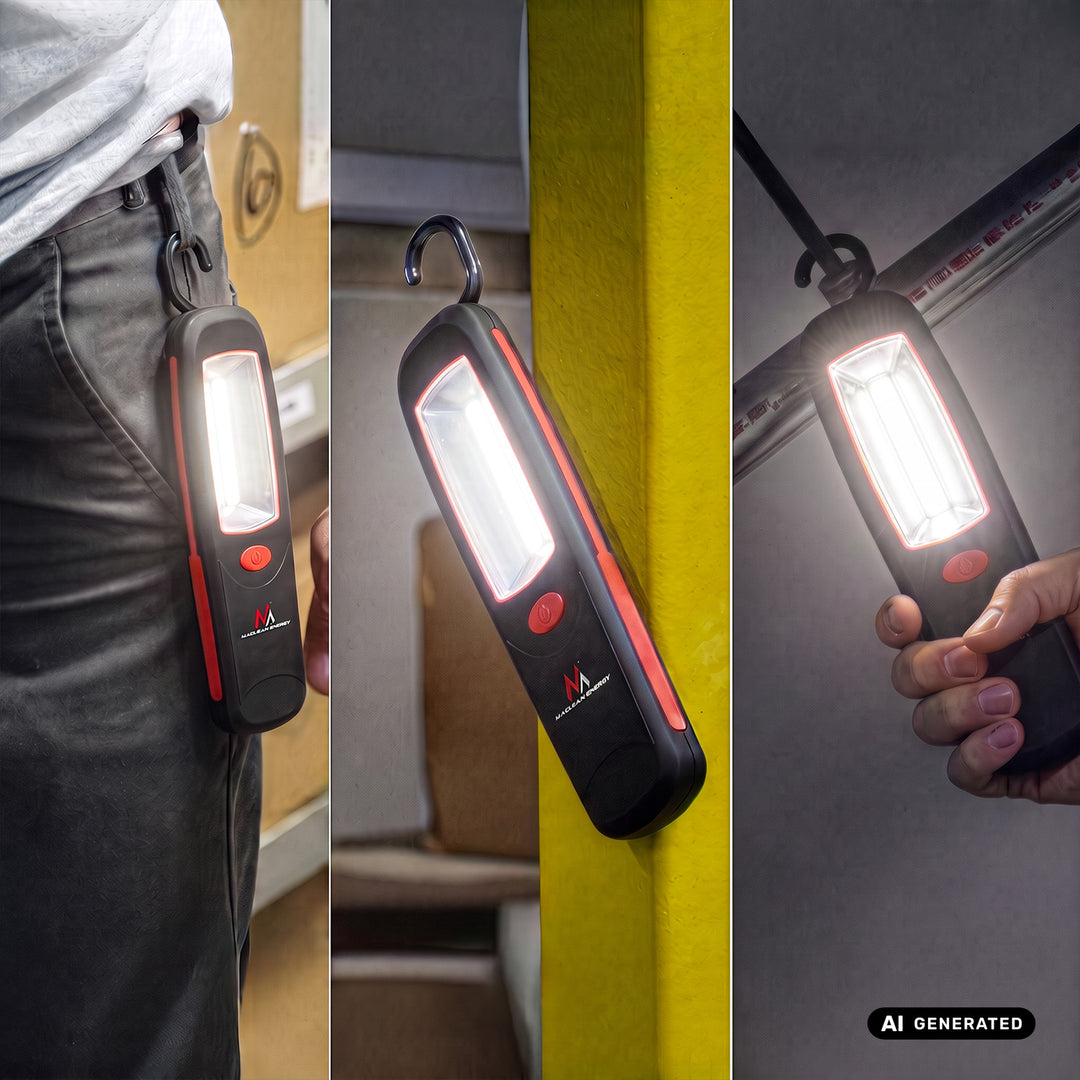 Dílenská lampa COB LED Maclean, magnet, háček, MCE03, 2 ks