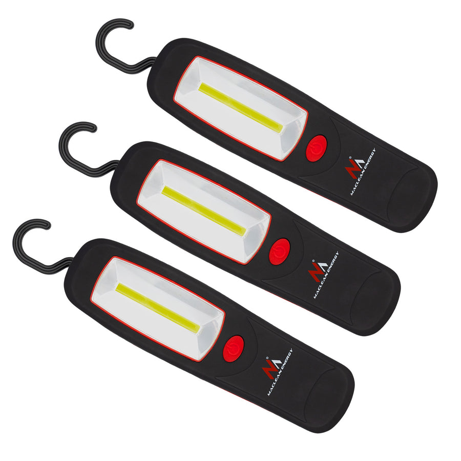 Dílenská lampa COB LED Maclean, magnet, háček, MCE03, 3 kusy