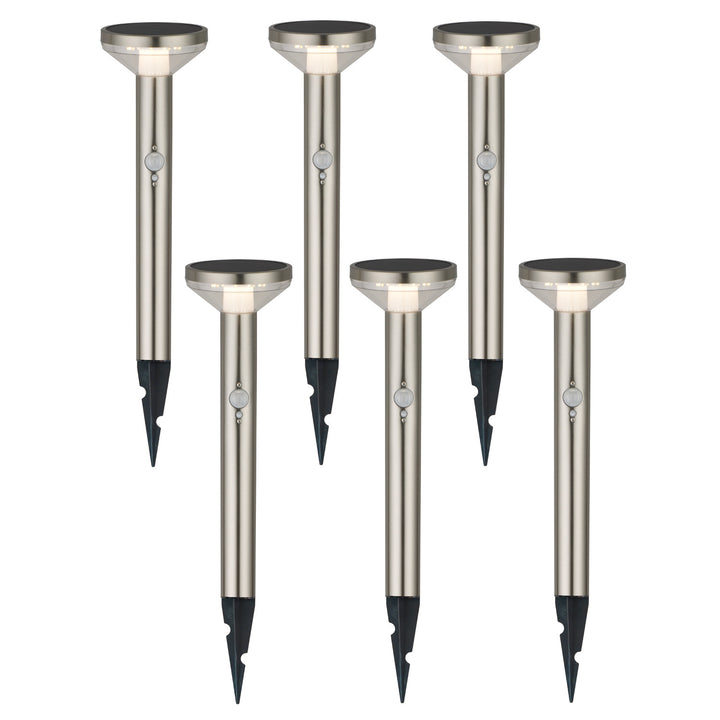 Solární LED světlo Maclean, se senzorem, 3 režimy, zásuvné, Li-ion 18650, IP44, 3,7 V, 1200 mAh, chrom matný, MCE465 C/M, 6 kusů