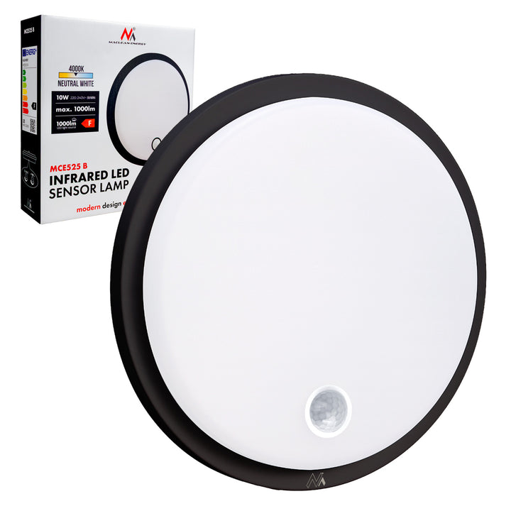 LED lampa s pohybovým senzorem Maclean, PIR senzor, černá barva, 10 W, IP65, 1000 lm, neutrální barva, MCE525 B
