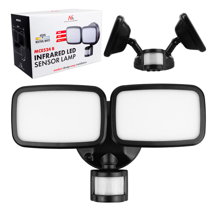 Nástěnná LED lampa Maclean, s PIR senzorem, 20 W, 1500 lm, IP65, neutrální bílá 4000 K, černá, MCE524 B