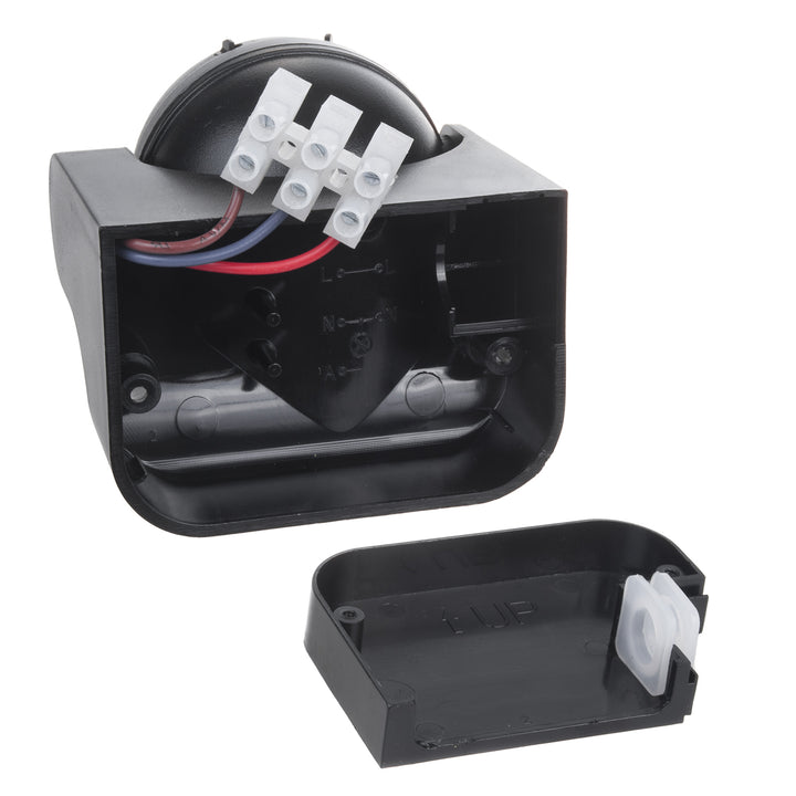 PIR pohybový senzor Maclean, infračervený, IP44, černý s černou clonou, dosah 12 m, max. zatížení 300/1200 W, MCE358 B/B