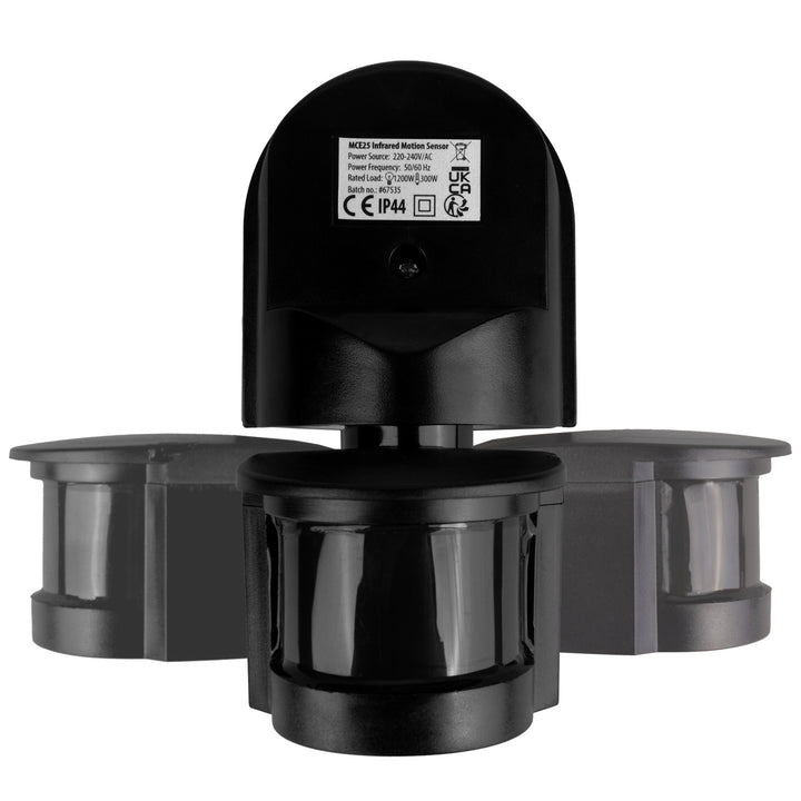 Nástěnný pohybový a soumrakový senzor Maclean, 180°, max. 1200 W, černý s černou clonou, MCE25 B/B