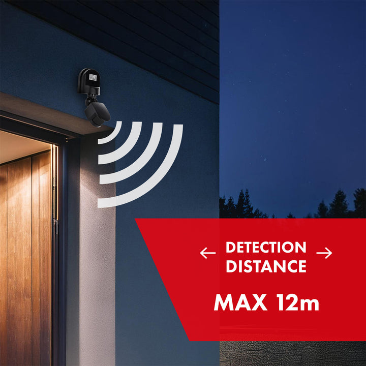 Nástěnný pohybový a soumrakový senzor Maclean, 180°, max. 1200 W, černý s černou clonou, MCE25 B/B