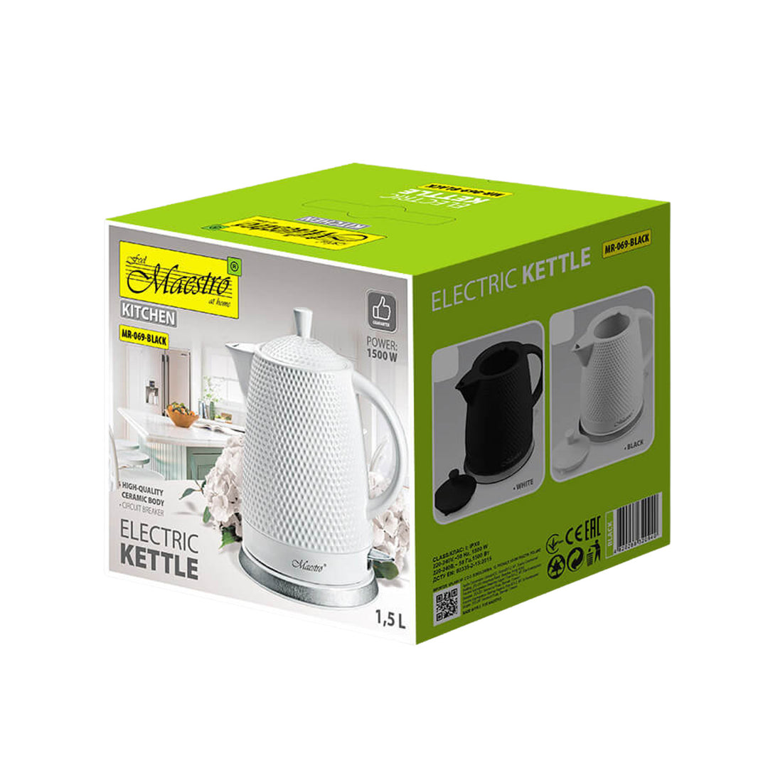 Sklokeramická konvice Maestro, objem 1,5 litru, 1500 W, černá, MR069 UK plug