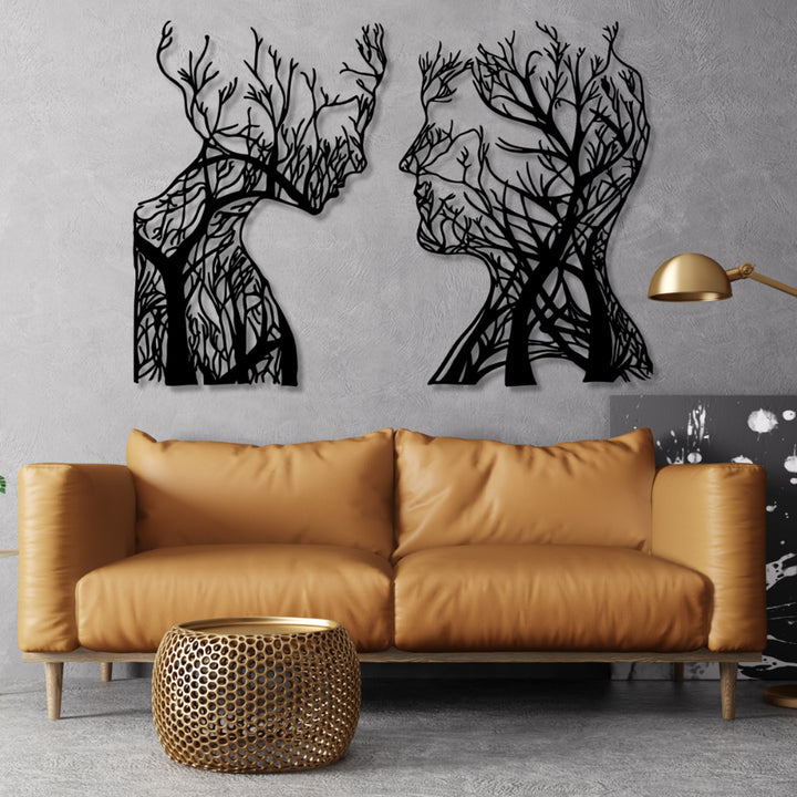 Ažurové malování, 3D dekorace na zeď, 3D malba "Hlavy stromů" 60x40cm Černá