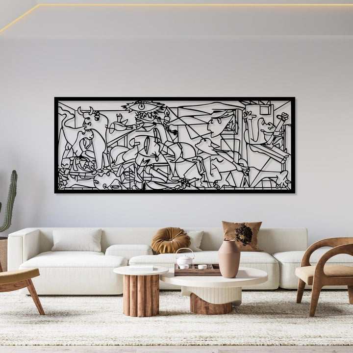 Ažurový obraz, 3D dekorace na zeď, 3D obraz "Guernica, Pablo Picasso" 150x60cm Černá