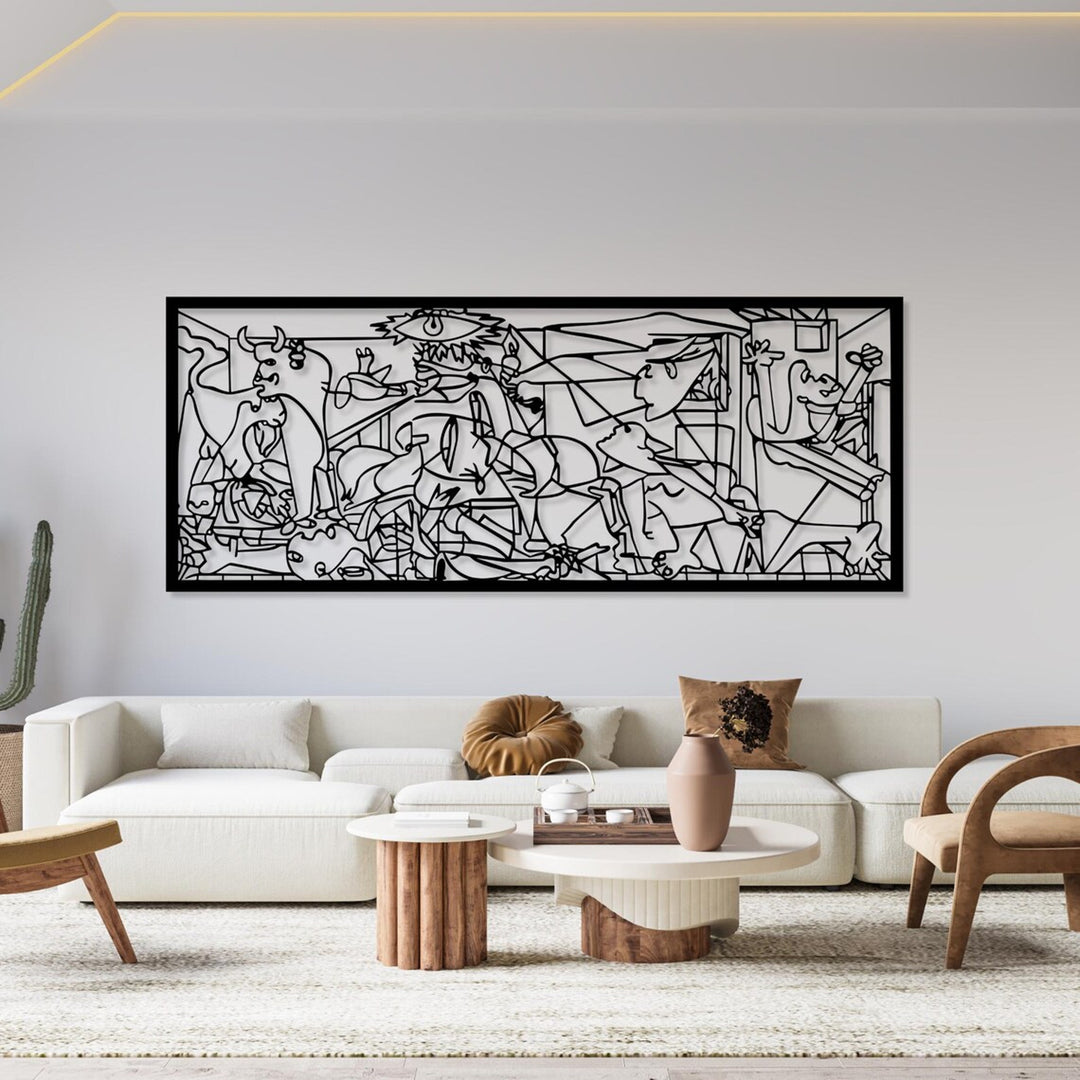 Ažurový obraz, 3D dekorace na zeď, 3D obraz "Guernica, Pablo Picasso" 80x32cm Černá