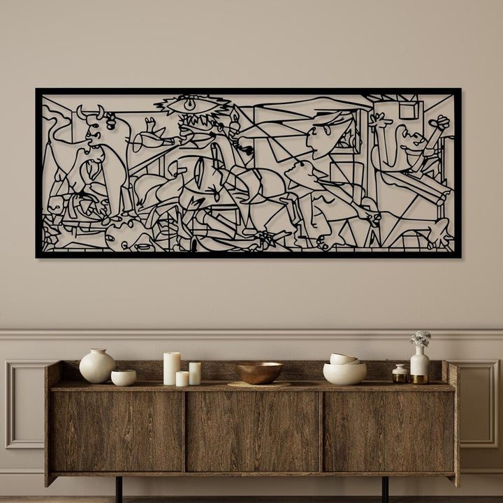 Ažurový obraz, 3D dekorace na zeď, 3D obraz "Guernica, Pablo Picasso" 67x27cm Černá barva