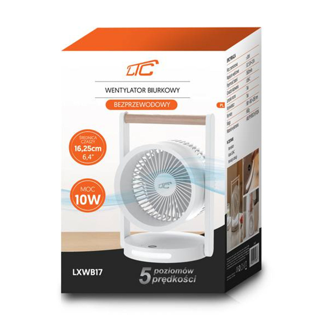 Bezdrátový stolní ventilátor LTC, noční světlo a LED displej, 5 stupňů rychlosti, baterie 3600 mAh, LXWB17