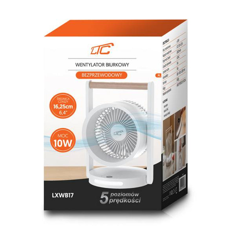 Bezdrátový stolní ventilátor LTC, noční světlo a LED displej, 5 stupňů rychlosti, baterie 3600 mAh, LXWB17