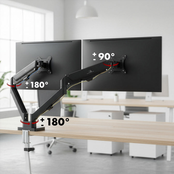 Držák pro 2 monitory Maclean, plynová pružina, 17"-32", 2-10 kg, černý, MC-134