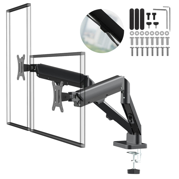 Držák pro 2 monitory Maclean, plynová pružina, 17"-32", 2-10 kg, černý, MC-134