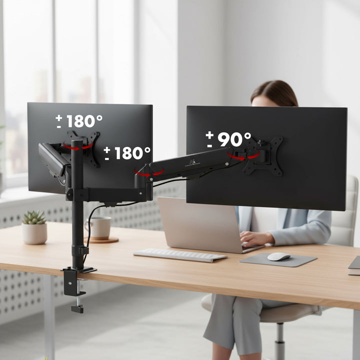 Držák pro 2 monitory Maclean, plynová pružina, 17"-32", 2-10 kg, černý, MC-136