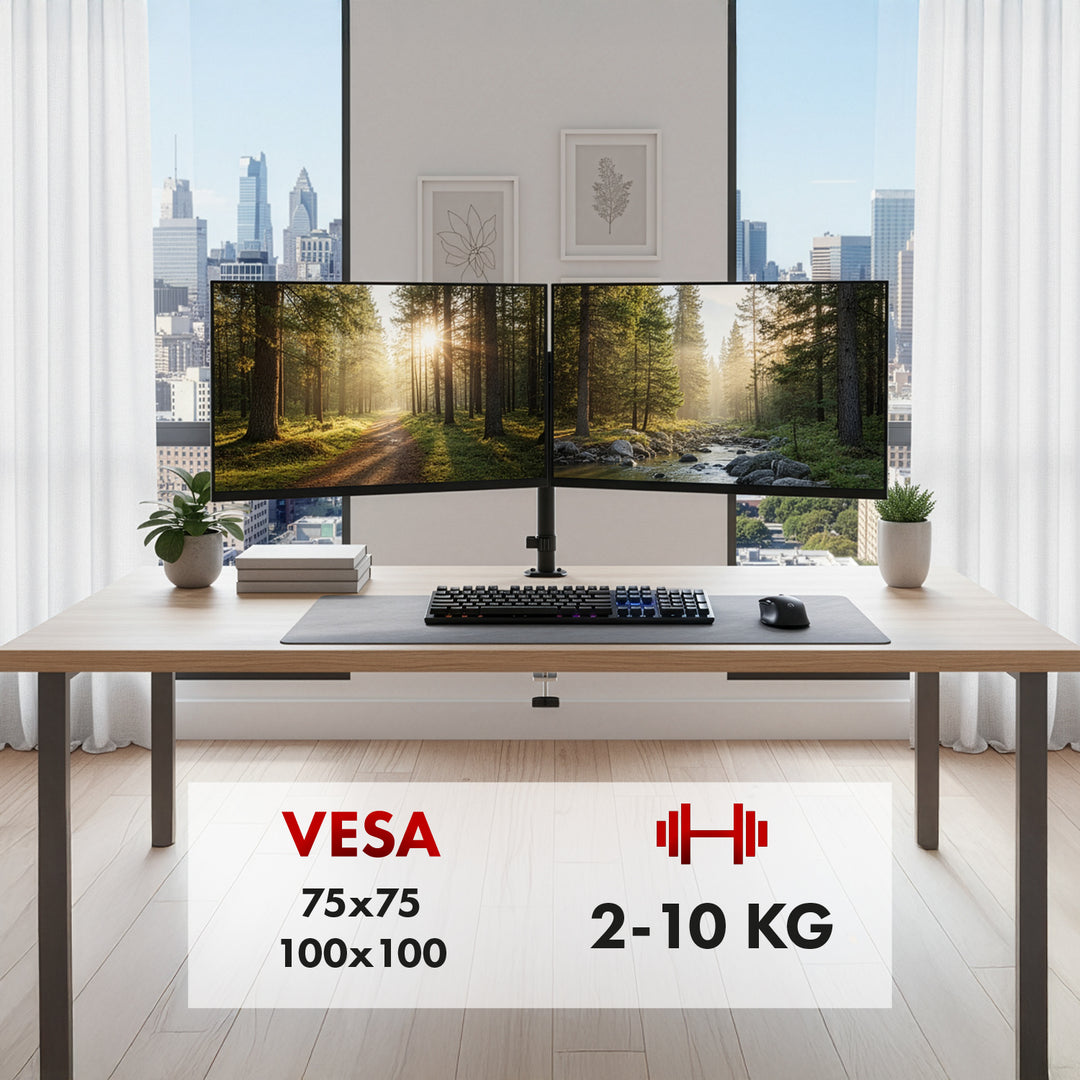 Držák pro 2 monitory Maclean, plynová pružina, 17"-32", 2-10 kg, černý, MC-136