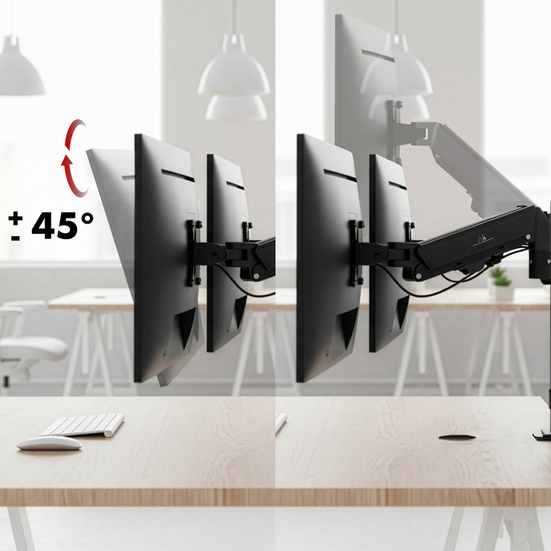 Držák pro 2 monitory Maclean, plynová pružina, 17"-32", 2-10 kg, černý, MC-136