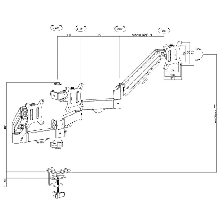 Držák pro 3 monitory Maclean, plynová pružina, 17"-27", 2-8 kg, černý, MC-137