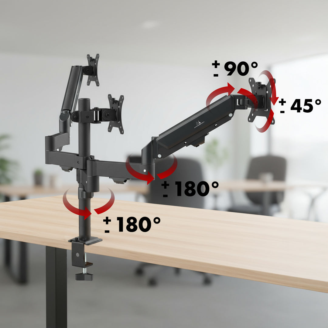 Držák pro 3 monitory Maclean, plynová pružina, 17"-27", 2-8 kg, černý, MC-137