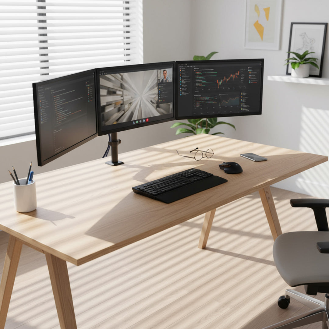 Držák pro 3 monitory Maclean, plynová pružina, 17"-27", 2-8 kg, černý, MC-137