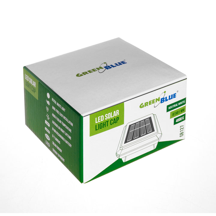 GreenBlue LED solární sloupková lampa, 80x80mm, obálková stříška, GB127, 4 kusy