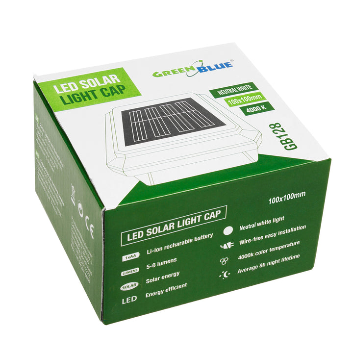 GreenBlue solární LED světlo na stožár, 100x100mm, obálková stříška, GB128, 4 kusy