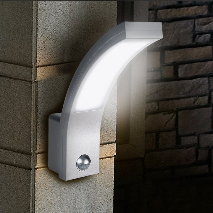 Senzor pohybu Maclean LED lampa, PIR senzor pohybu, stříbrná, 10W, IP54, 750lm, neutrální bílá (4000K) MCE244 S, 2 kusy