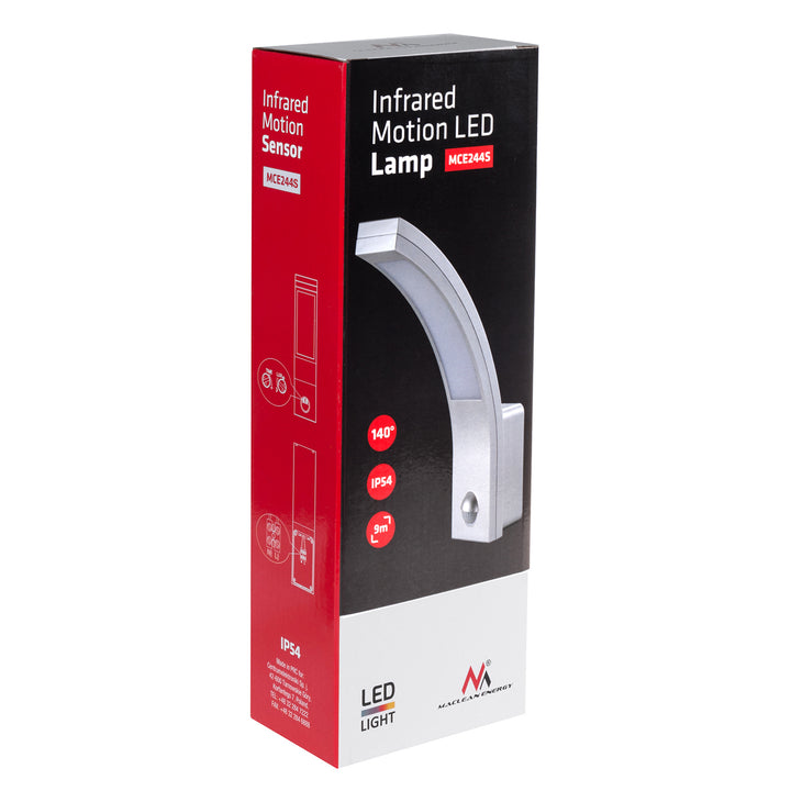 Senzor pohybu Maclean LED lampa, PIR senzor pohybu, stříbrná, 10W, IP54, 750lm, neutrální bílá (4000K) MCE244 S, 2 kusy