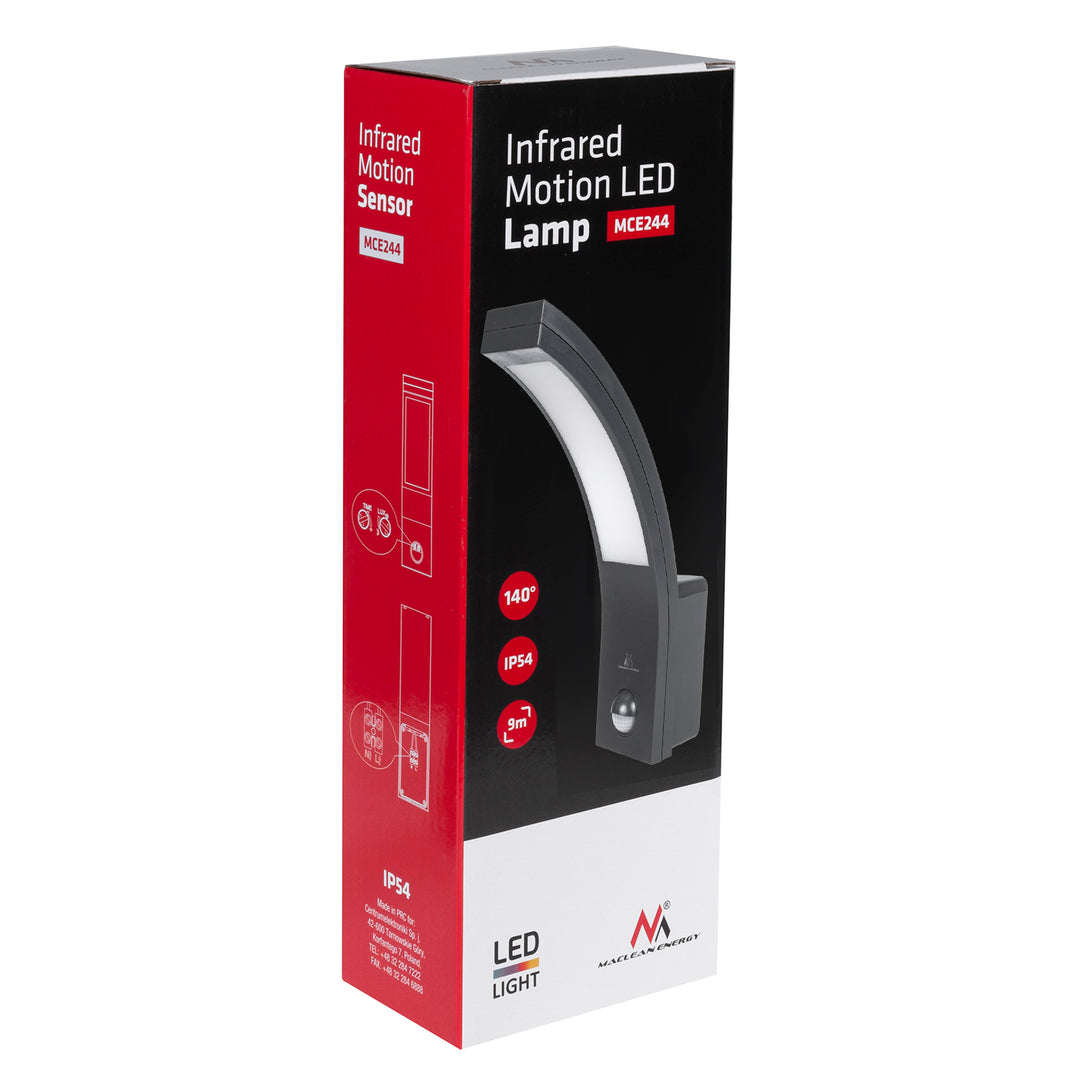 LED lampa Maclean s detektorem pohybu, PIR senzor, černá, 10W, IP54, 750lm, neutrální bílá (4000K) MCE244 B, 2 kusy