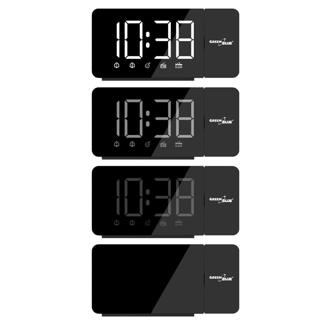 Digitální rádiobudík s LED projektorem GreenBlue, FM rádio, budík, 12/24 hodinový formát, napájení USB 5V DC + CR2032, GB172